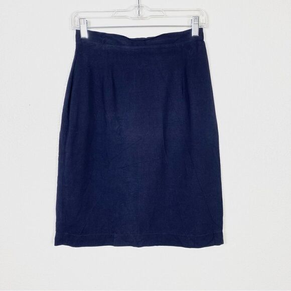 Halston Navy Blue Textured Silk Pencil Skirt - Picture 3 of 7